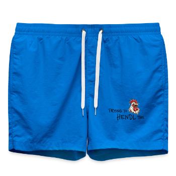 Trying to hendl this – Lustiger Hendl Spruch - Badeshorts - Cobalt blue - Vorne - AI Model Male 185 light (185cm)