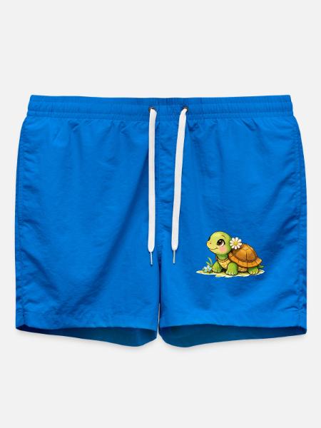 Turtle with Flower Cartoon - Swim Trunks - cobalt blue