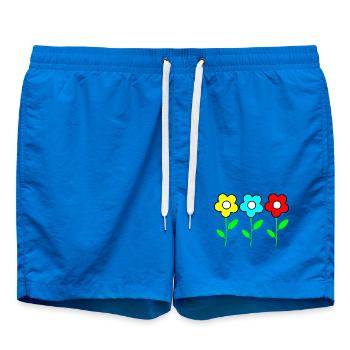 Drei bunte Blumen auf Schwarz - Badeshorts - Cobalt blue - Vorne - AI Model Male 185 light (185cm)