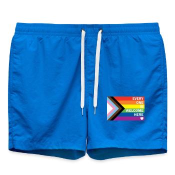 Progress Pride Flag – Everyone Is Welcome Here  - Badeshorts - Cobalt blue - Vorne - AI Model Male 185 light (185cm)