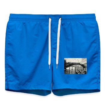Black and white Venetian bridge over the water - Swim Trunks - cobalt blue - Front - AI Model Male 185 light (185cm)