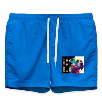 Tete staffie popart - 050 - Short de bain - cobalt blue - Devant - AI Model Male 185 light (185cm)