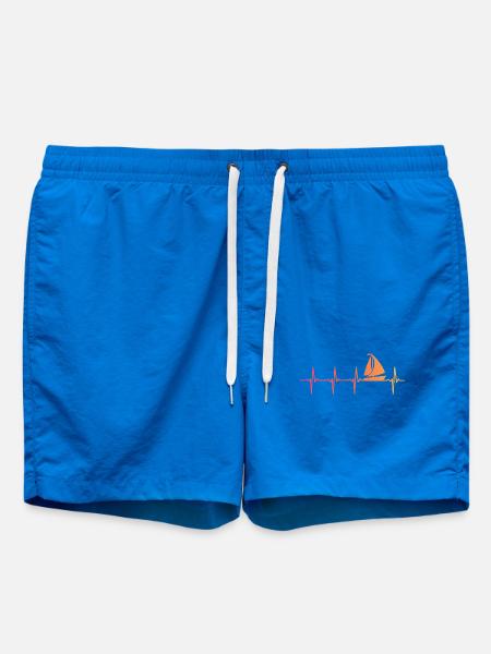 Sunset Sailing Boat Heartbeat Sail - Swim Trunks - cobalt blue