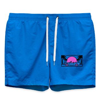 Convertible Palm Trees Sunset Graphic - Swim Trunks - cobalt blue - Front - AI Model Male 185 light (185cm)