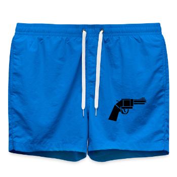 Vintage Revolver – Western Illustration - Swim Trunks - cobalt blue - Front - AI Model Male 185 light (185cm)