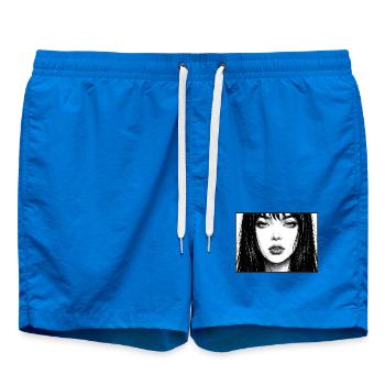 Monochrome portrait with long hair - Swim Trunks - cobalt blue - Front - AI Model Male 185 light (185cm)