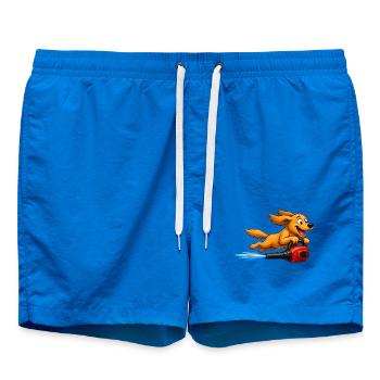 Dog Flying With Leaf Blower Jetpack - Swim Trunks - cobalt blue - Front - AI Model Male 185 light (185cm)