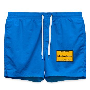 Feierabendhausen Ortsschild - Badeshorts - Cobalt blue - Vorne - AI Model Male 185 light (185cm)