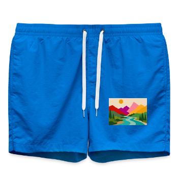 Bunte Berglandschaft mit Fluss und Sonne   - Badeshorts - Cobalt blue - Vorne - AI Model Male 185 light (185cm)