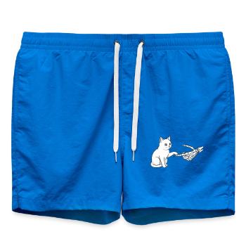 Skeletthand berührt Katzenpfote Creepy Cute - Badeshorts - Cobalt blue - Vorne - AI Model Male 185 light (185cm)