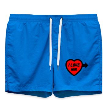 Herz I LOVE HIM Schriftlogo - Badeshorts - Cobalt blue - Vorne - AI Model Male 185 light (185cm)