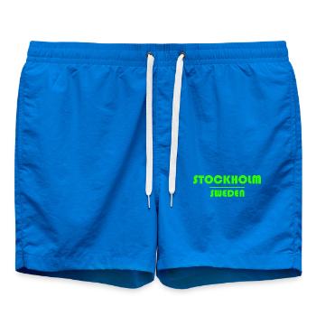 Texte du motif de Stockholm avec silhouette de la ville - Short de bain - cobalt blue - Devant - AI Model Male 185 light (185cm)