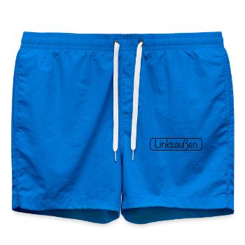 Linksaußen Schriftzug (Schwarz) - Badeshorts - Cobalt blue - Vorne - AI Model Male 185 light (185cm)