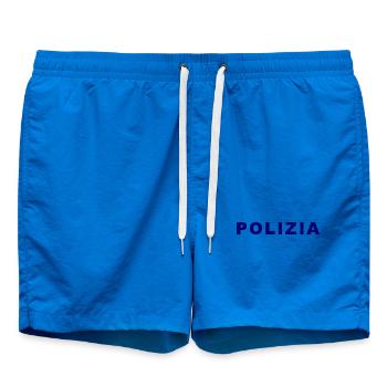 Police On – T-shirt amusant avec motif de texte - Short de bain - cobalt blue - Devant - AI Model Male 185 light (185cm)