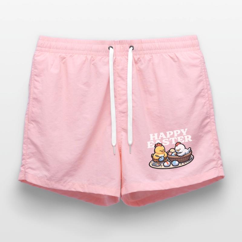 Happy Easter – Cute chicks paint Easter eggs Swim Trunks