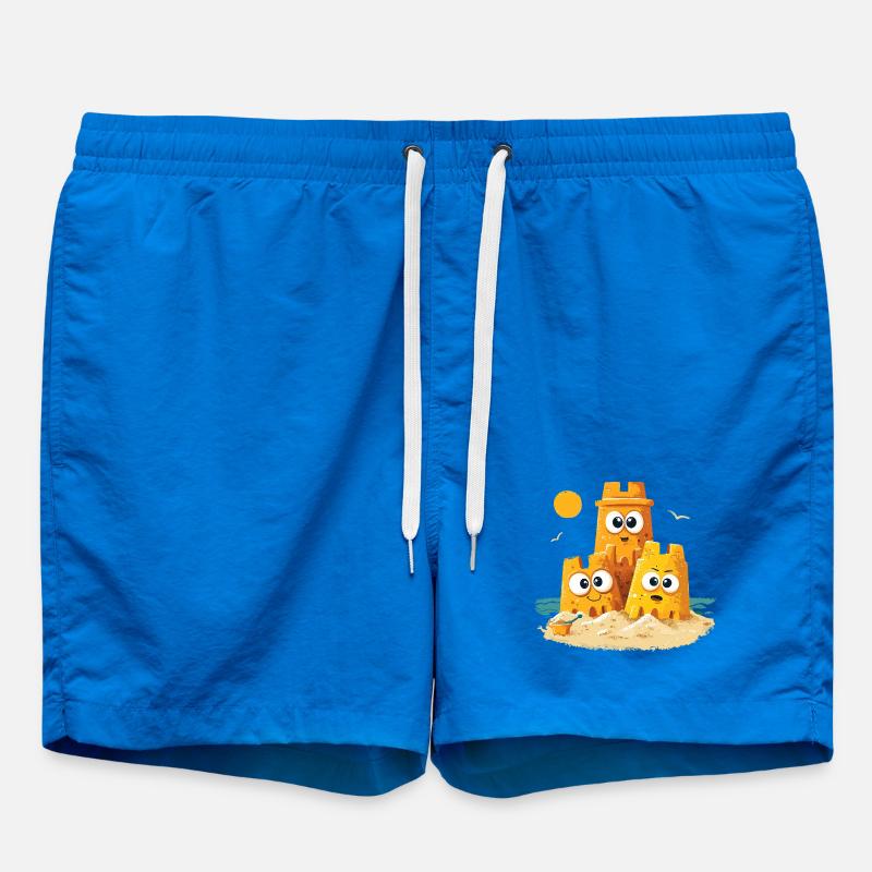 Beach Castles Trio with Face - Swim Trunks - cobalt blue