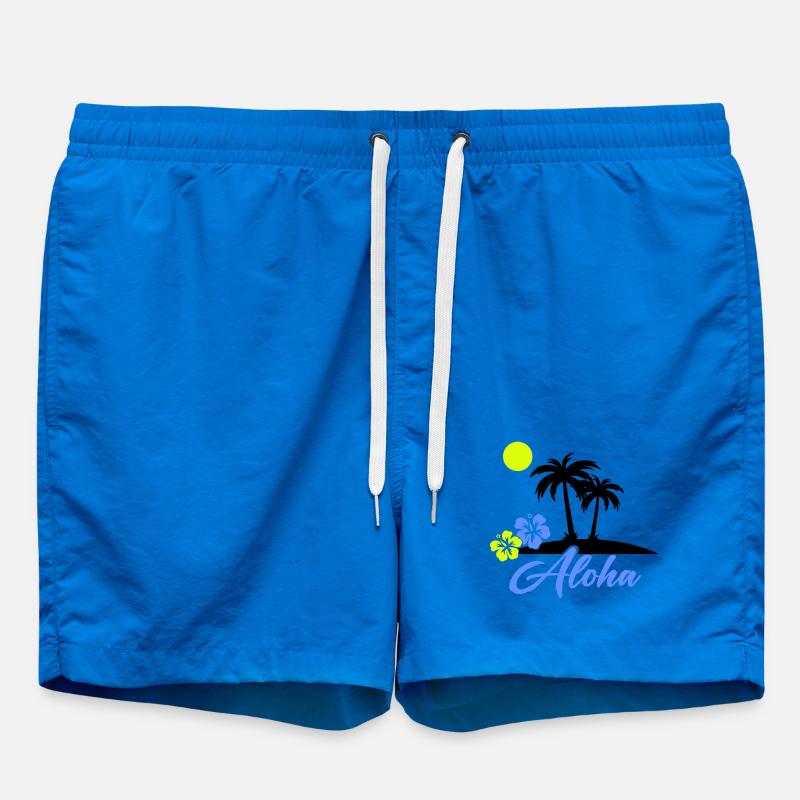 Aloha Hibiscus Neon Script - Swim Trunks - cobalt blue