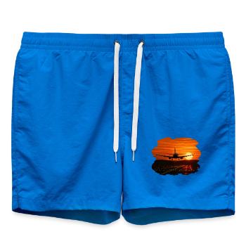 Airplane landing at sunset - Swim Trunks - cobalt blue - Front - AI Model Male 185 light (185cm)