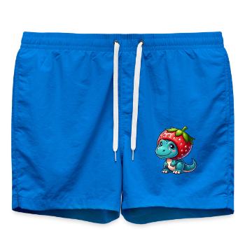 Sweet Dino T-Rex Strawberry Fruity Hat Whimsical - Swim Trunks - cobalt blue - Front