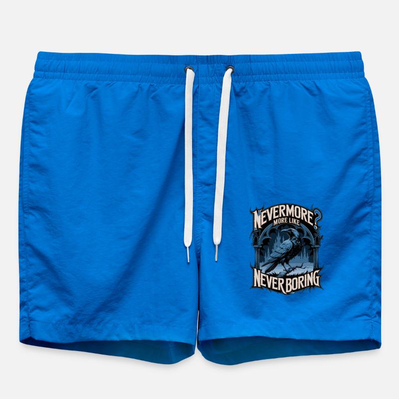 Nevermore? More Like Never Boring Crow Motif - Swim Trunks - cobalt blue