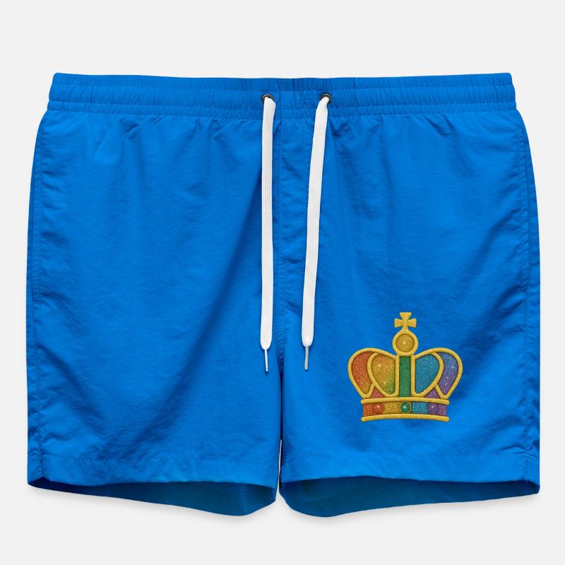 Rainbow Glitter Crown Design - Swim Trunks - cobalt blue