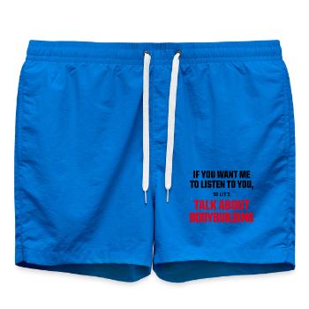 Talk About Bodybuilding Funny Gym Motivation Quote - Badeshorts - Cobalt blue - Vorne - AI Model Male 185 light (185cm)