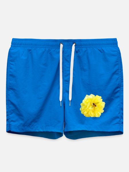 Yellow_Rose_-_Bee_Nature_Photography - Swim Trunks - cobalt blue