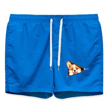 Corgi Hund Reißverschluss - Badeshorts - Cobalt blue - Vorne - AI Model Male 185 light (185cm)