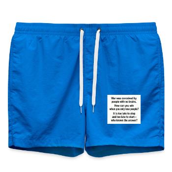 War Typography Quote Poster - Swim Trunks - cobalt blue - Front - AI Model Male 185 light (185cm)