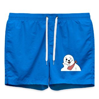 Winking Seal Wearing a Bandana Throwing Shaka Sign - Swim Trunks - cobalt blue - Front - AI Model Male 185 light (185cm)