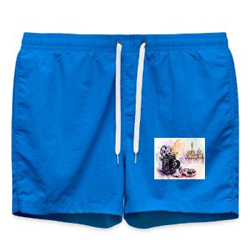 Appareil photo argentique vintage devant les toits de Berlin - Short de bain - cobalt blue - Devant - AI Model Male 185 light (185cm)