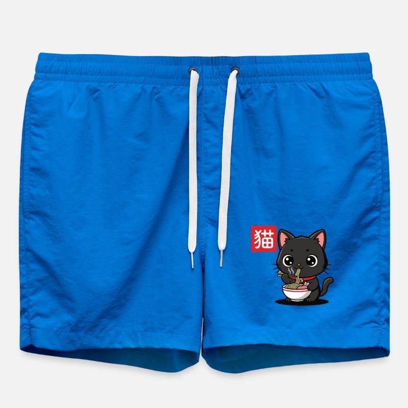 Kitten Eats Ramen Illustration - Swim Trunks - cobalt blue