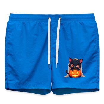 Halloween Cat with Halloween Pumpkin - Swim Trunks - cobalt blue - Front