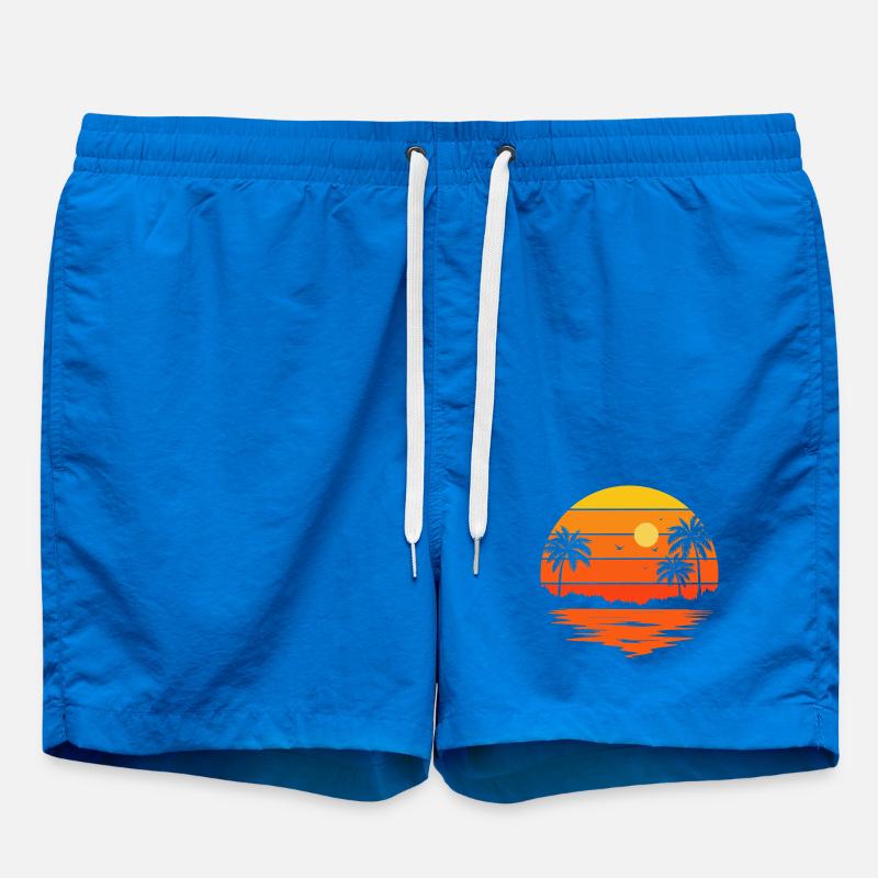 Sunset Retro Palm Tree - Swim Trunks - cobalt blue