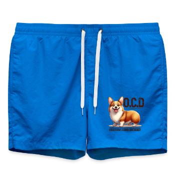  OCD (Obsessive Corgi Disorder) Funny Corgi Merch - Swim Trunks - cobalt blue - Front - AI Model Male 185 light (185cm)
