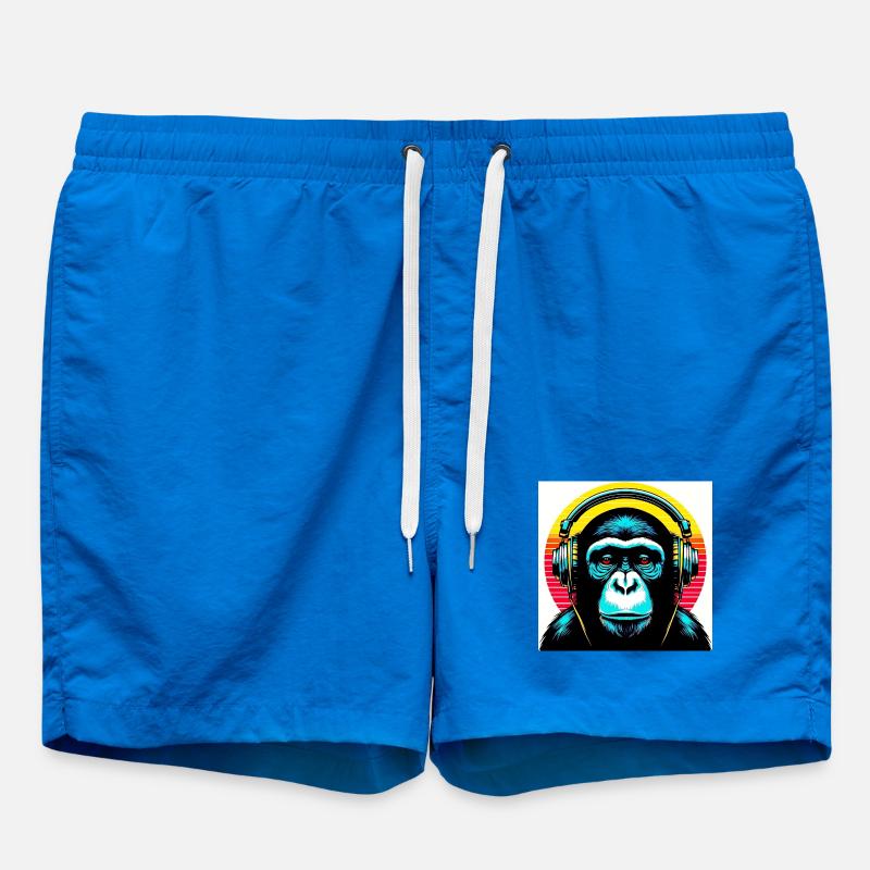 Schimpansenaffe hört Musik mit Kopfhörern - Badeshorts - Cobalt blue