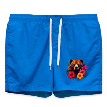 Tropical bear head with hibiscus flowers - Swim Trunks - cobalt blue - Front