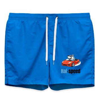 Haispeed | Cool cartoon shark in sports car - Swim Trunks - cobalt blue - Front - AI Model Male 185 light (185cm)