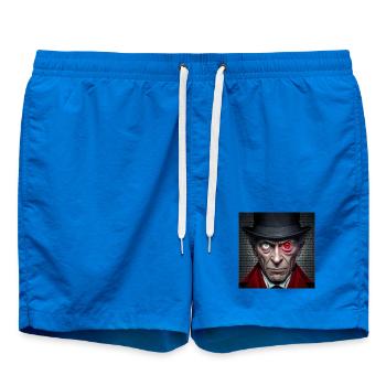 Green Red Double Eye Face - Conspircay - Swim Trunks - cobalt blue - Front