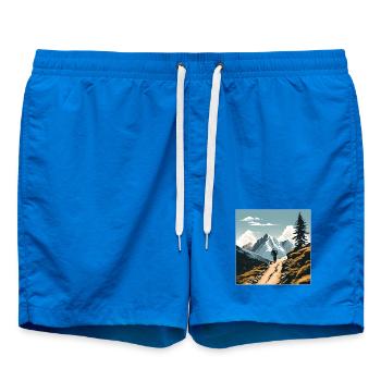 Mountain bikers, mountains, cool outdoor sports, wilderness - Swim Trunks - cobalt blue - Front - AI Model Male 185 light (185cm)