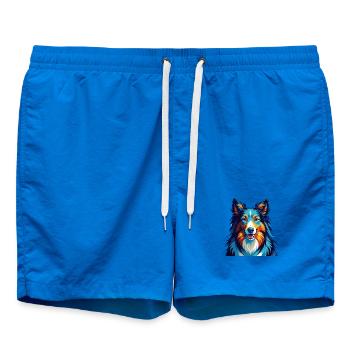 Scotch Collie Dog Breed Colorful Cartoon Kawaii - Swim Trunks - cobalt blue - Front
