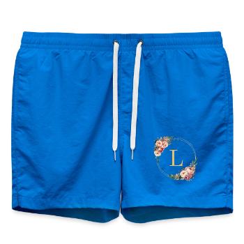 L Monogram, Flower Wreath, Personalizable - Swim Trunks - cobalt blue - Front
