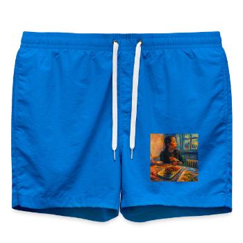 Expressive Portrait of Reflection and Meal - Swim Trunks - cobalt blue - Front