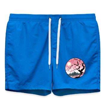 Cherry Blossom Mountain Landscape - Swim Trunks - cobalt blue - Front