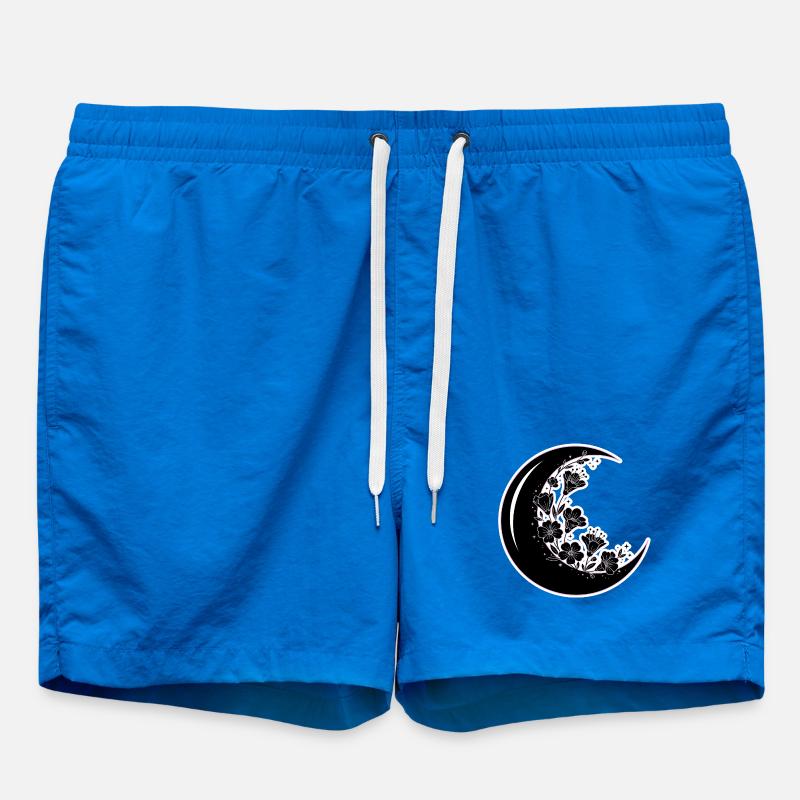Floral Moon Phase Illustration - Swim Trunks - cobalt blue