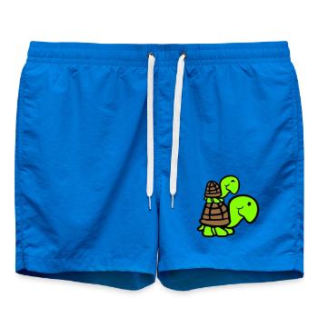 2 Turtles Piggyback Mom Dad Kid Riding Cute - Swim Trunks - cobalt blue - Front