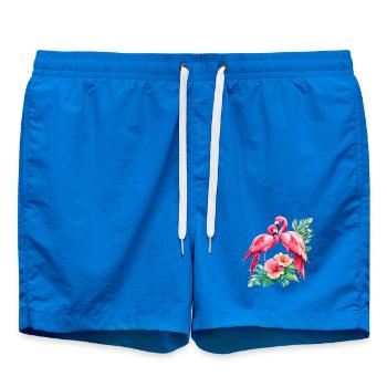 Flamingo Love Duet in the Tropical Forest - Swim Trunks - cobalt blue - Front