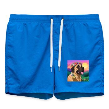 Mastiff with floral wreath - Swim Trunks - cobalt blue - Front