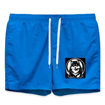 Black and White Husky (Head Close) - Swim Trunks - cobalt blue - Front