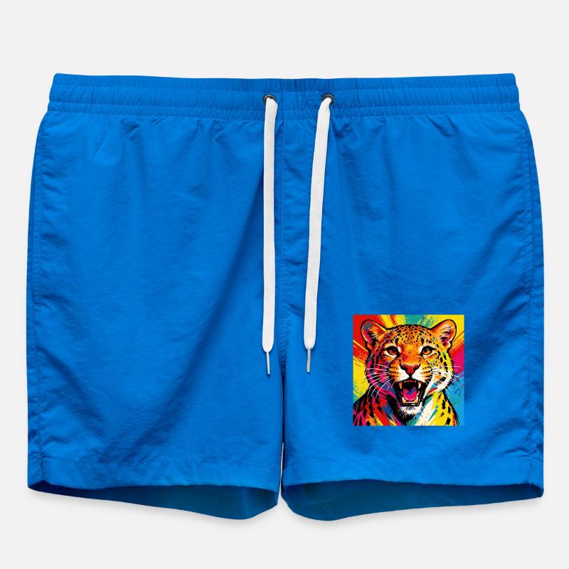 Leopard Pop Art Color Explosion - Swim Trunks - cobalt blue